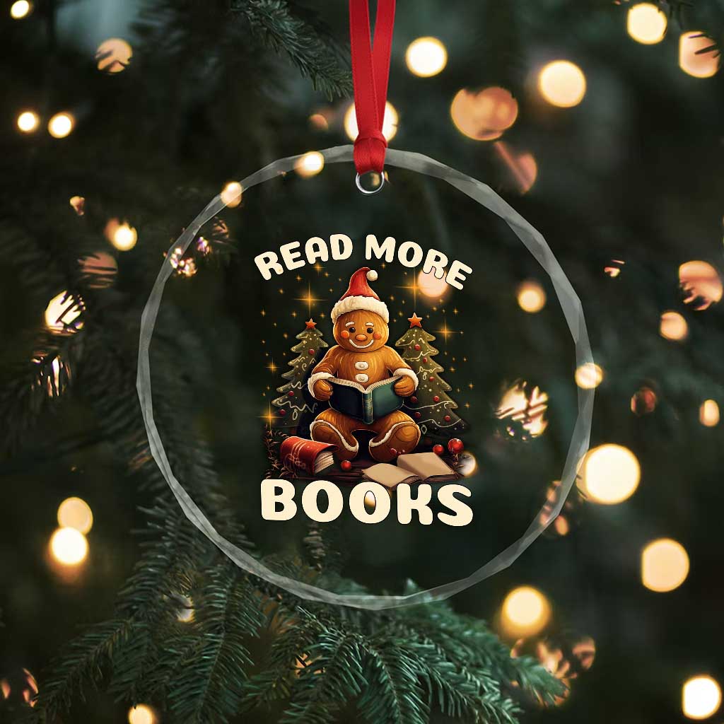 Reading Gingerbread Crystal Glass Ornament Read More Books Funny Christmas Teacher Student Book Lovers TS02