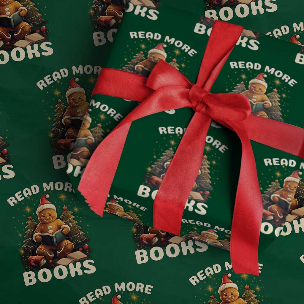 Reading Gingerbread Wrapping Paper Roll Read More Books Funny Christmas Teacher Student Book Lovers