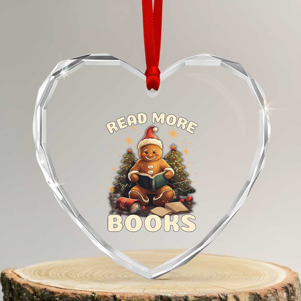 Reading Gingerbread Heart Crystal Glass Ornament Read More Books Funny Christmas Teacher Student Book Lovers - Wonder Print Shop