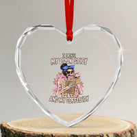 Reading Skeleton Heart Crystal Glass Ornament I Like My Books Spicy And My Coffee Icy Book and Coffee Lovers - Wonder Print Shop