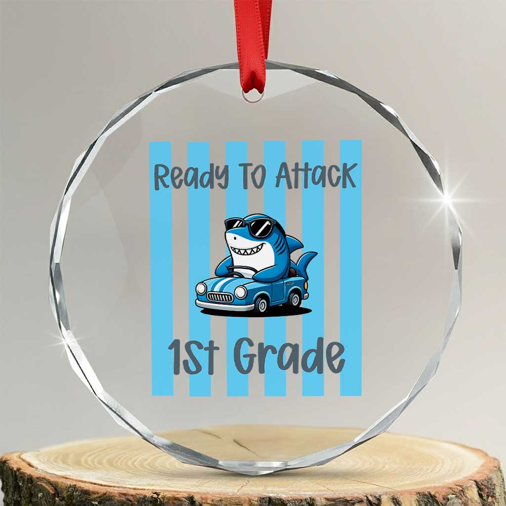 Ready To Attack 1st Grade Crystal Glass Ornament Funny Shark Driving Car Back To School
