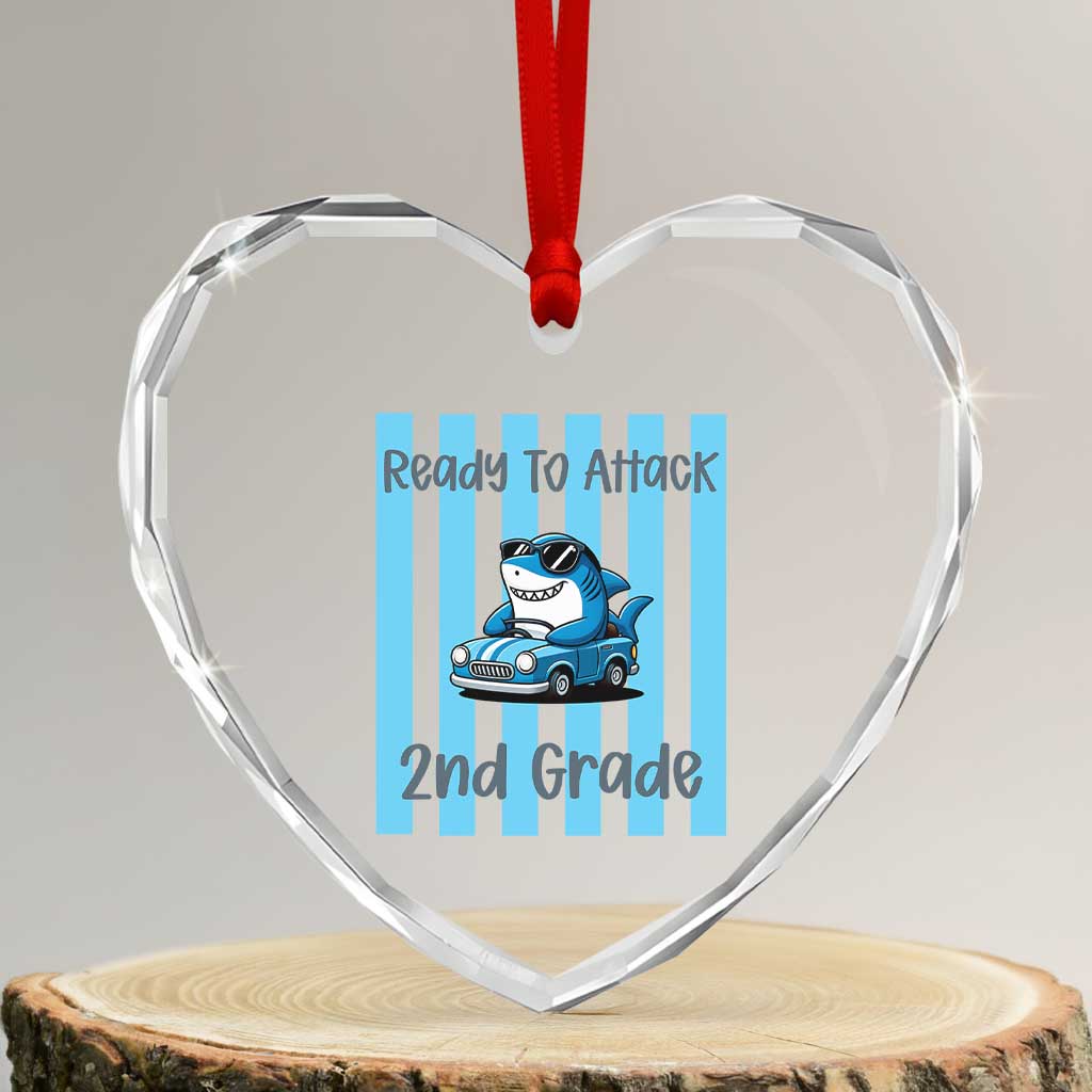 Ready To Attack 2nd Grade Heart Crystal Glass Ornament Funny Shark Driving Car Back To School