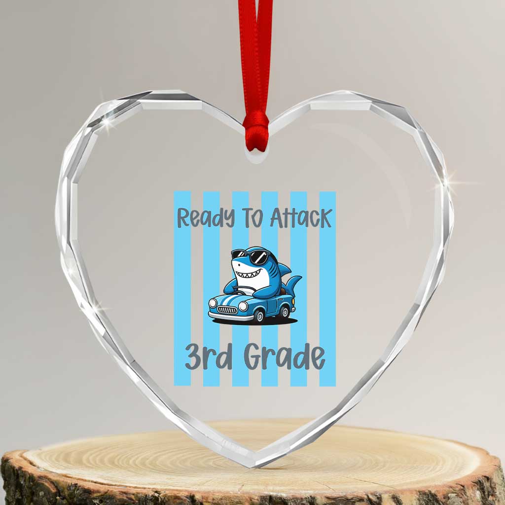 Ready To Attack 3rd Grade Heart Crystal Glass Ornament Funny Shark Driving Car Back To School