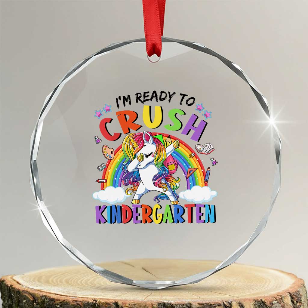 Ready to Crush Kindergarten Cute Girls Crystal Glass Ornament First Day Back to School