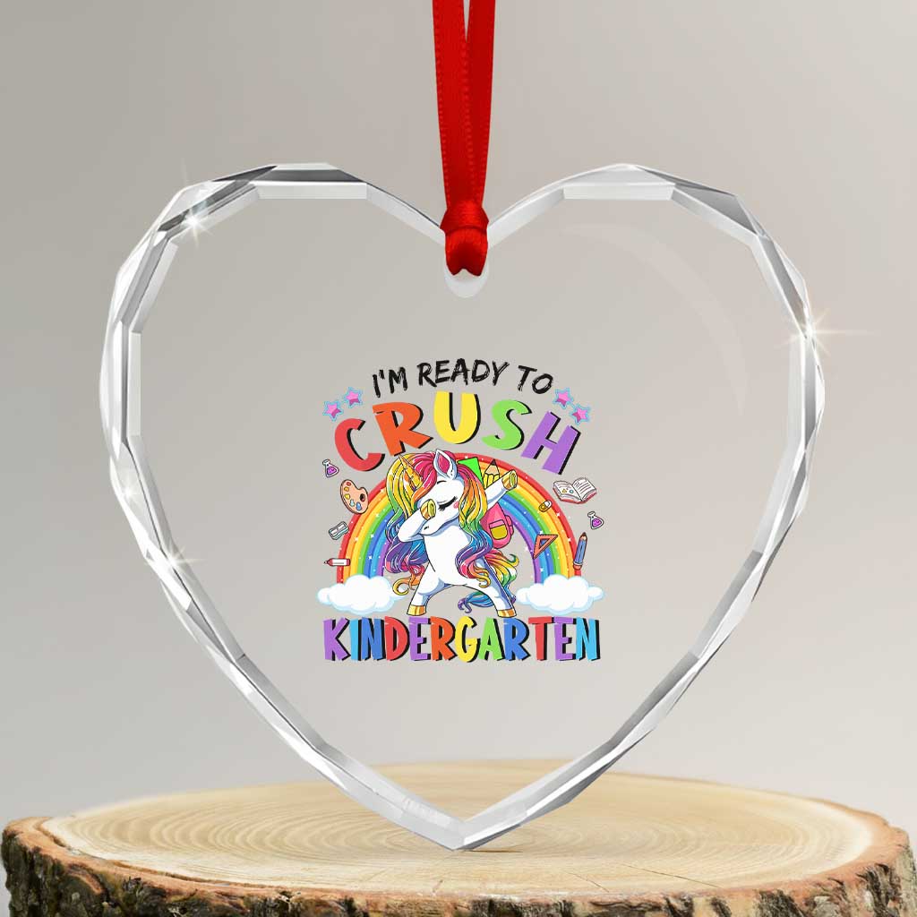 Ready to Crush Kindergarten Cute Girls Heart Crystal Glass Ornament First Day Back to School