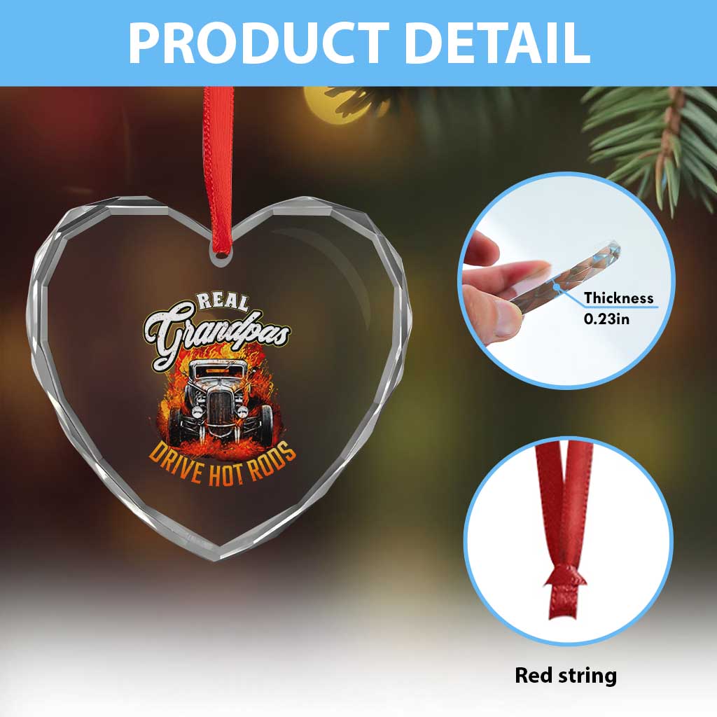 Real Grandpas Drive Hotrods Heart Crystal Glass Ornament Vintage 1932 Hotrod