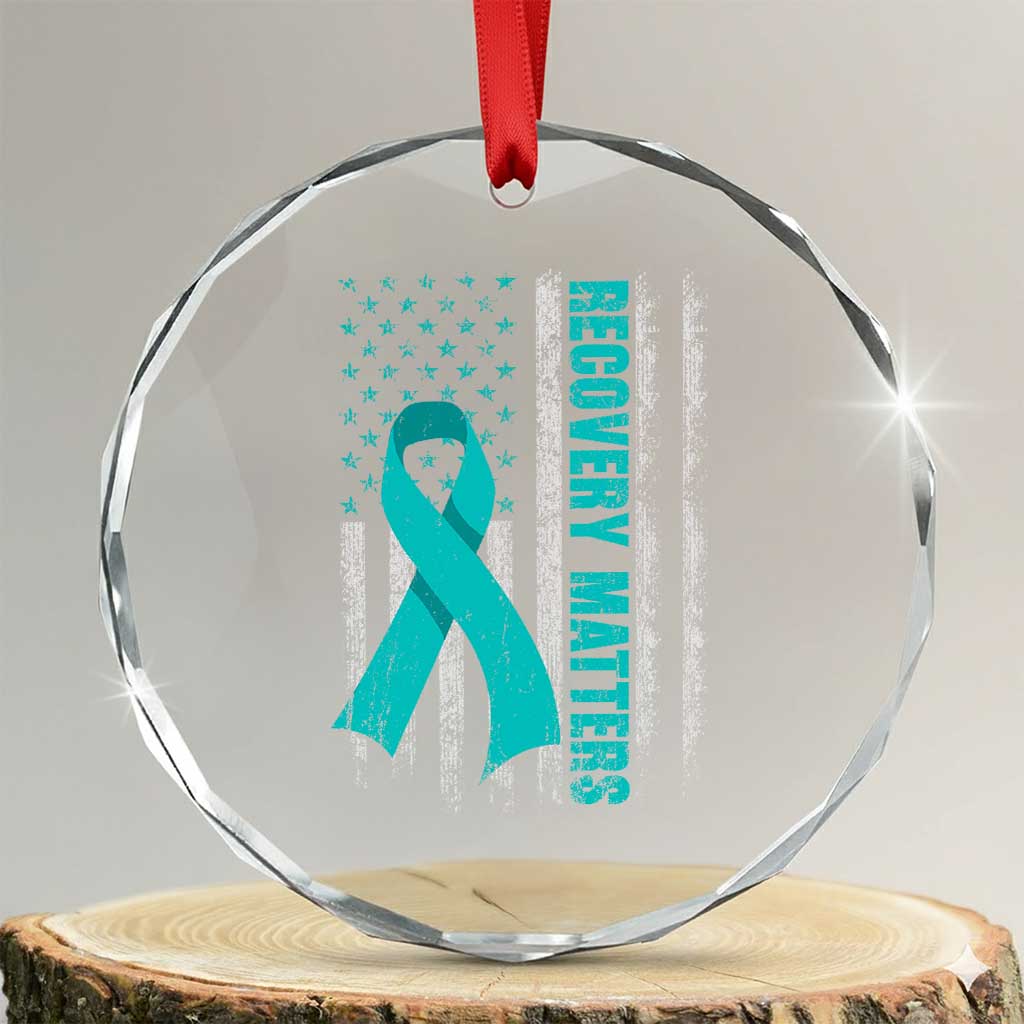 Recovery Matter Sobriety Anniversary Sober AA NA Crystal Glass Ornament Vintage American Flag