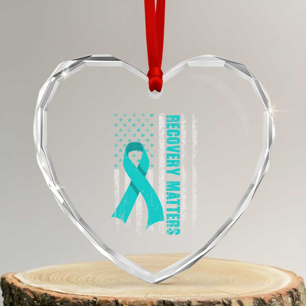 Recovery Matter Sobriety Anniversary Sober AA NA Heart Crystal Glass Ornament Vintage American Flag