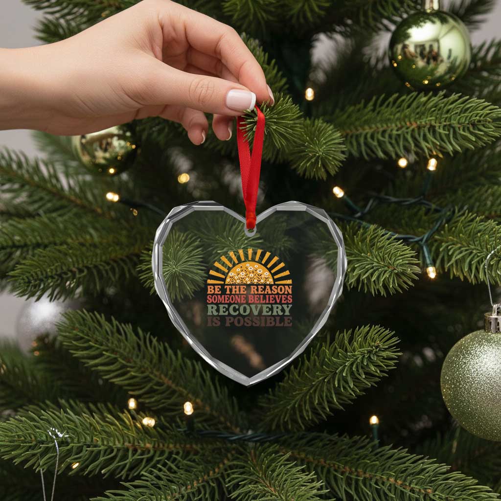 Recovery Sobriety Heart Crystal Glass Ornament Sober Life Believes Recovery is Possible Hippie Vintage Graphic