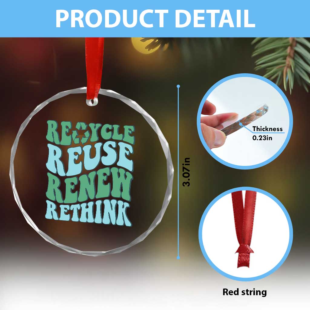 Recycle Reuse Renew Rethink Crystal Glass Ornament Eco Friendly Earth Day