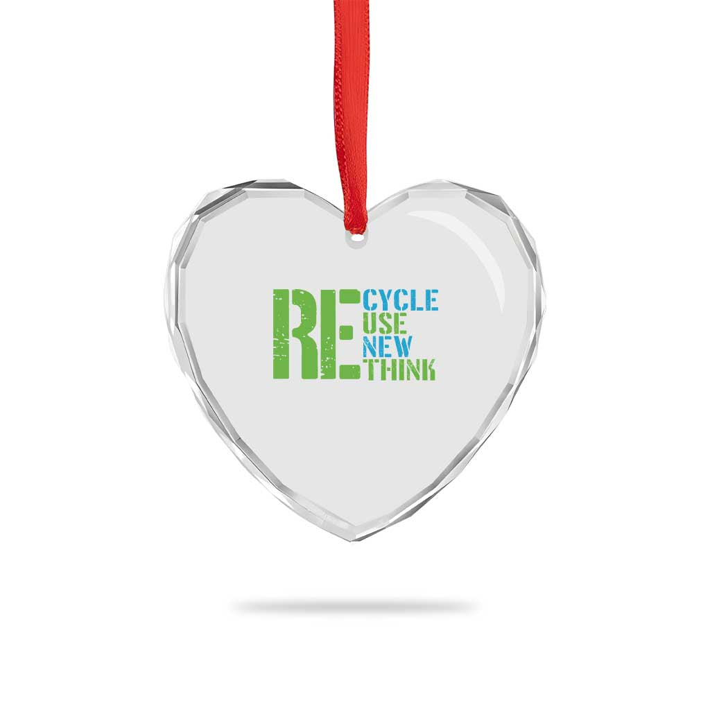 Recycle Reuse Renew Rethink Heart Crystal Glass Ornament Earth Day