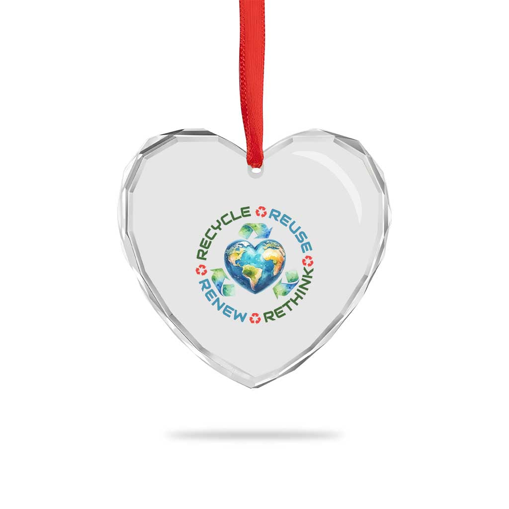 Recycle Reuse Renew Rethink Heart Crystal Glass Ornament Zero Waste Life