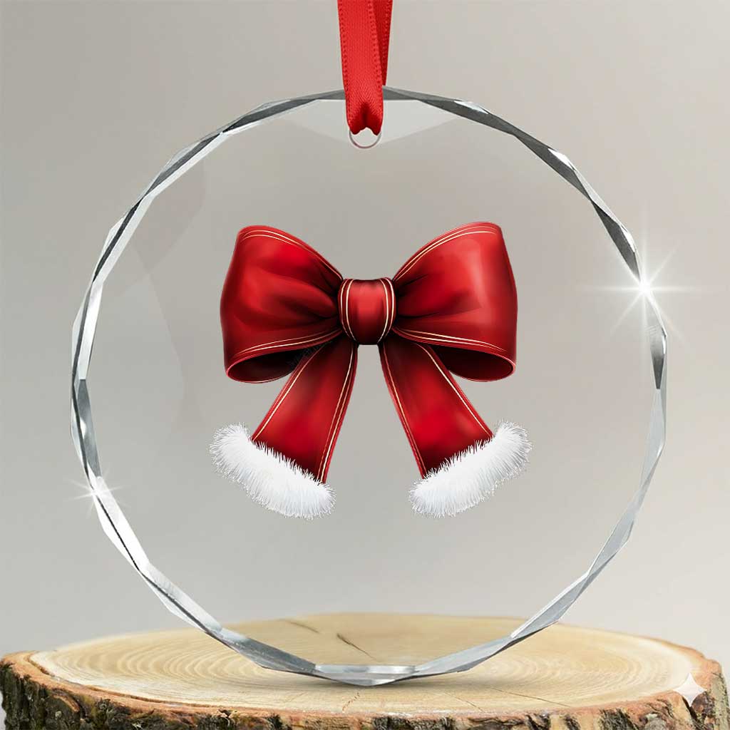 Red Coquette Bow Santa Retro Xmas Vibe Crystal Glass Ornament TS02
