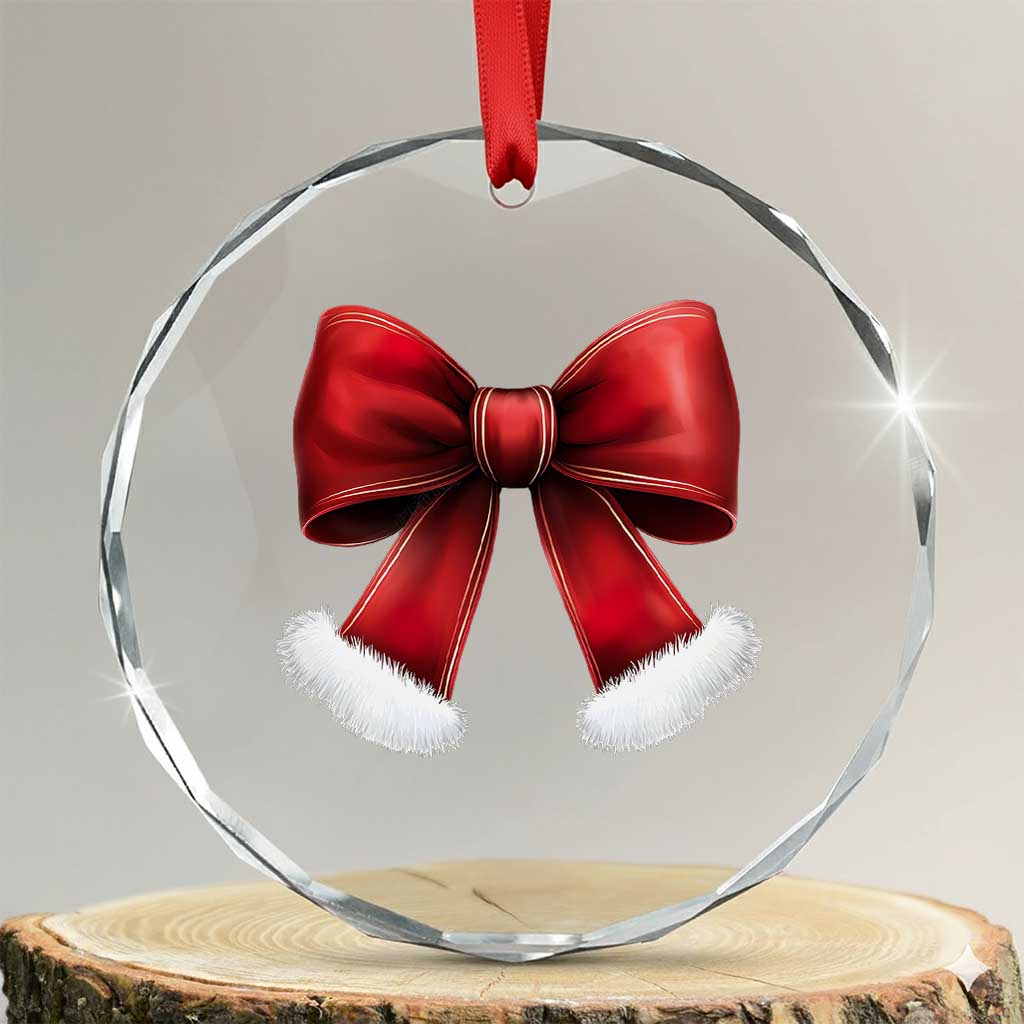 Red Coquette Bow Santa Retro Xmas Vibe Crystal Glass Ornament - Wonder Print Shop
