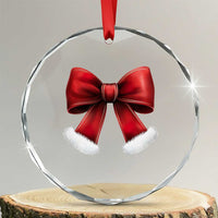 Red Coquette Bow Santa Retro Xmas Vibe Crystal Glass Ornament TS02