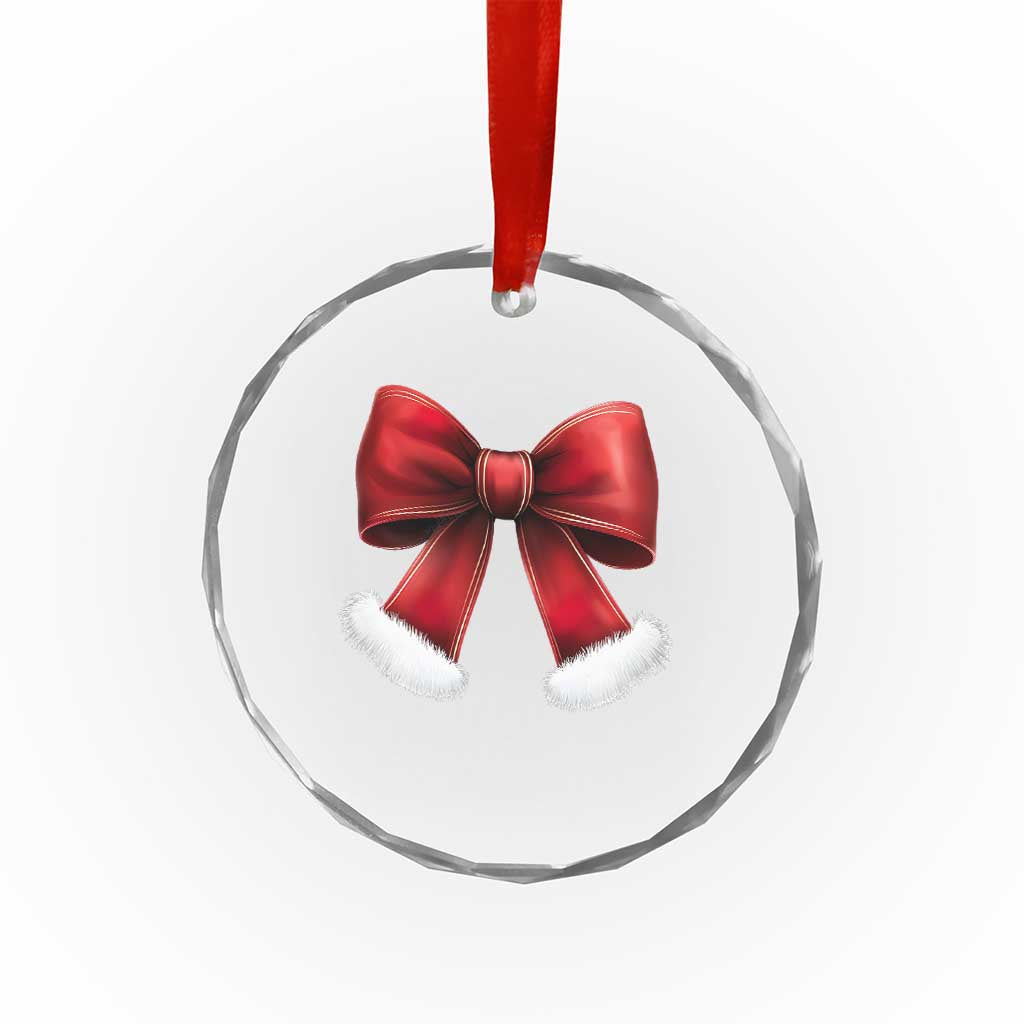Red Coquette Bow Santa Retro Xmas Vibe Crystal Glass Ornament TS02