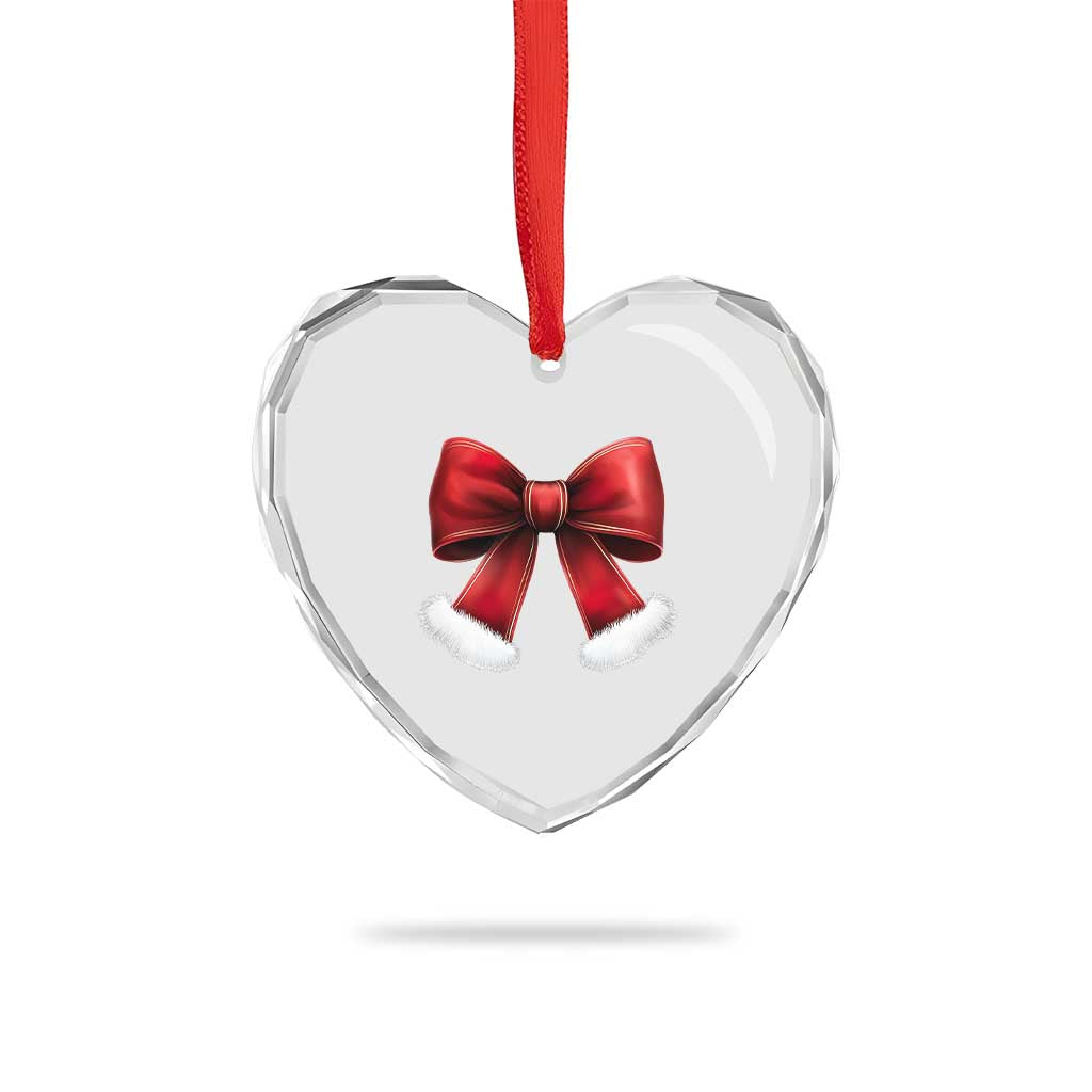 Red Coquette Bow Santa Retro Xmas Vibe Heart Crystal Glass Ornament - Wonder Print Shop