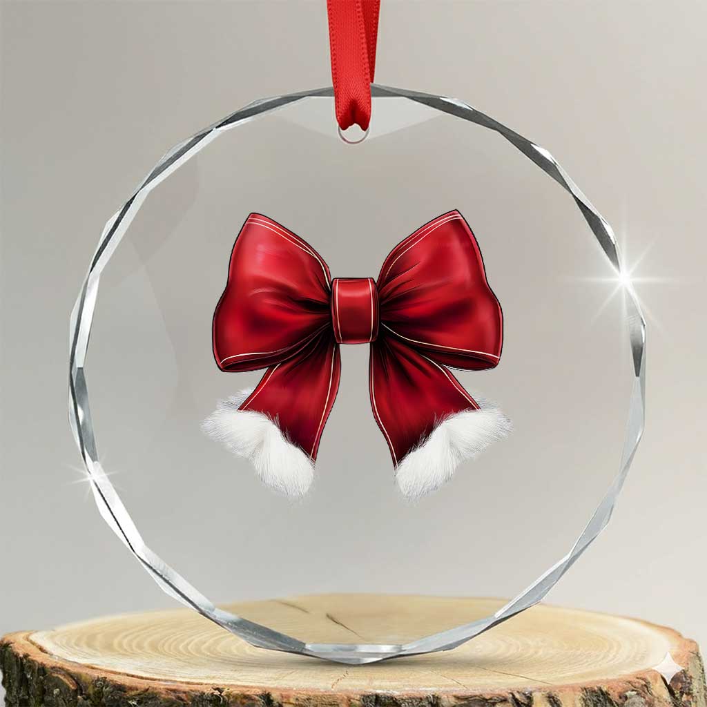 Red Coquette Bow Santa Xmas Vibe Crystal Glass Ornament TS02