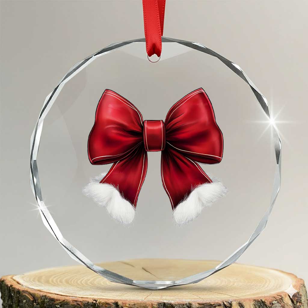 Red Coquette Bow Santa Xmas Vibe Crystal Glass Ornament - Wonder Print Shop