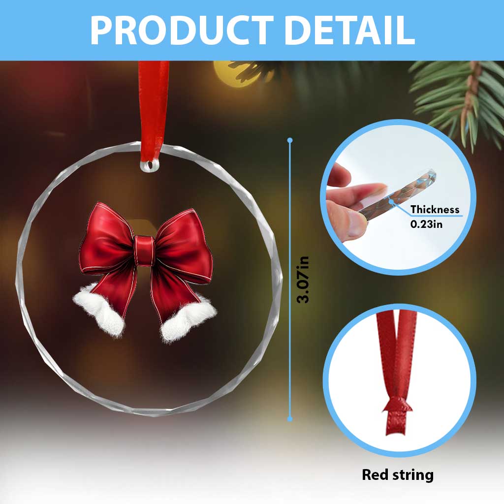 Red Coquette Bow Santa Xmas Vibe Crystal Glass Ornament TS02