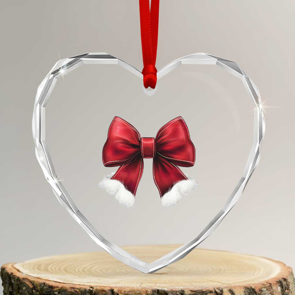 Red Coquette Bow Santa Xmas Vibe Heart Crystal Glass Ornament - Wonder Print Shop