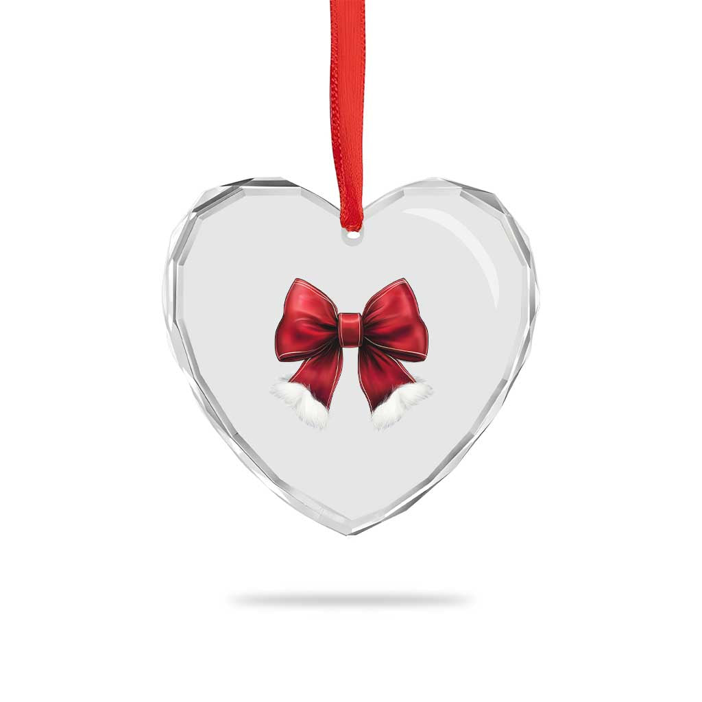 Red Coquette Bow Santa Xmas Vibe Heart Crystal Glass Ornament - Wonder Print Shop