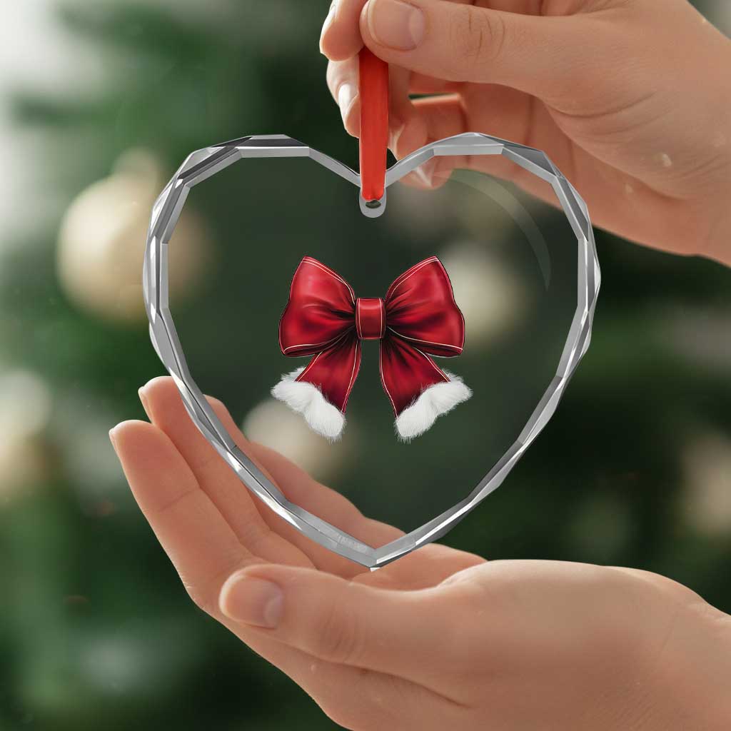 Red Coquette Bow Santa Xmas Vibe Heart Crystal Glass Ornament - Wonder Print Shop