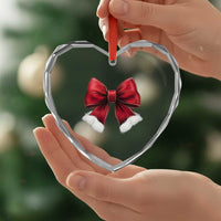 Red Coquette Bow Santa Xmas Vibe Heart Crystal Glass Ornament - Wonder Print Shop