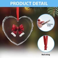 Red Coquette Bow Santa Xmas Vibe Heart Crystal Glass Ornament - Wonder Print Shop