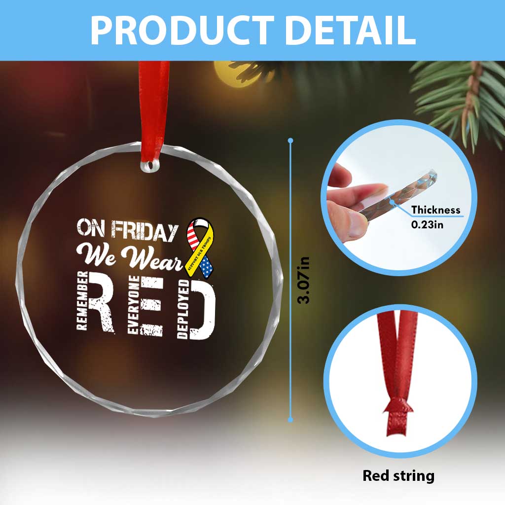 Red Friday Crystal Glass Ornament R.E.D On Friday We Wear Red Support American Troops TS02