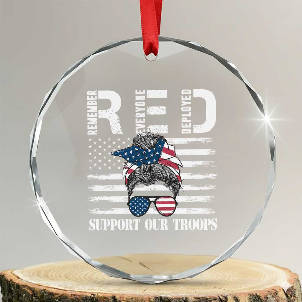 Red Friday Crystal Glass Ornament R.E.D Remember Everyone Deployed American Flag Messy Bun TS02