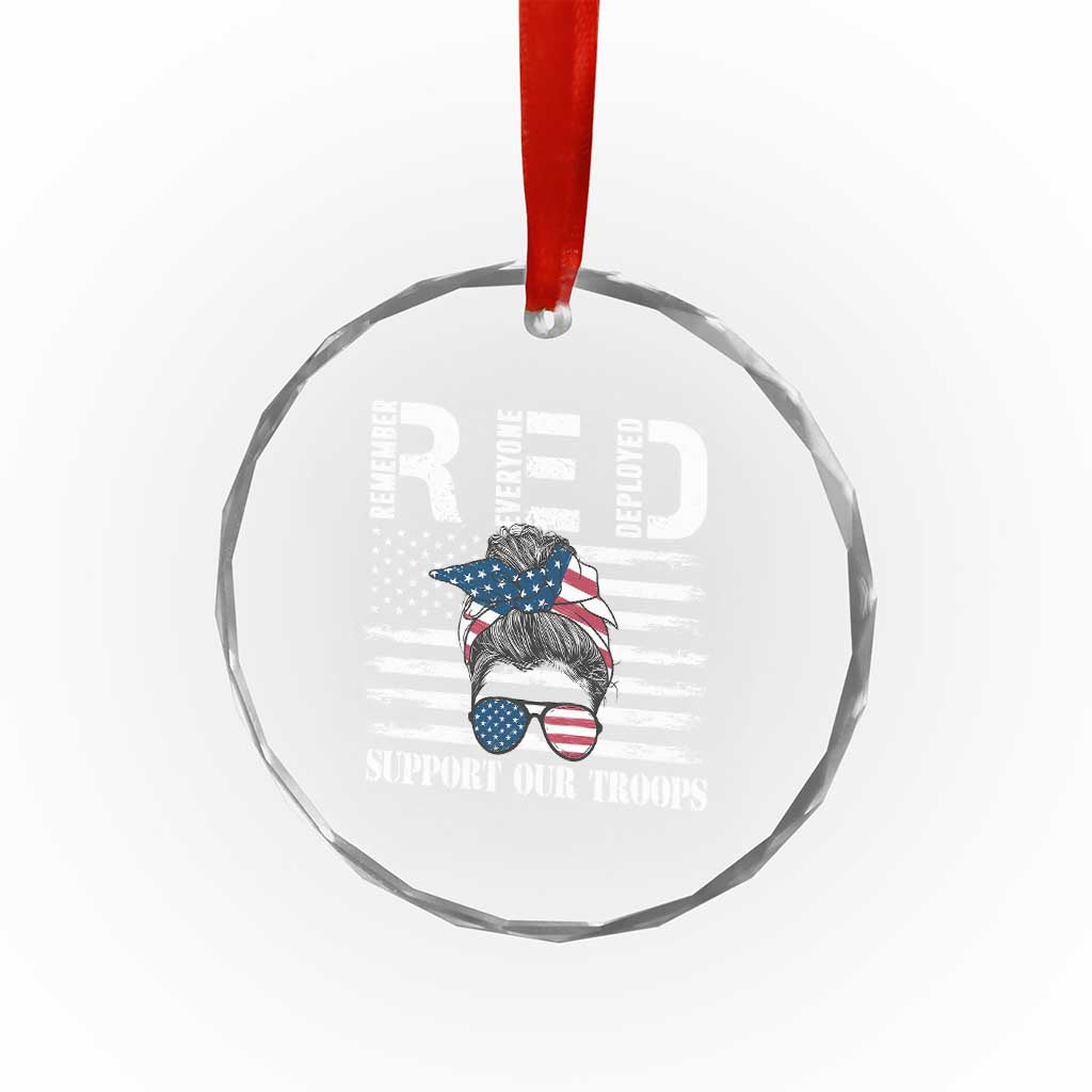 Red Friday Crystal Glass Ornament R.E.D Remember Everyone Deployed American Flag Messy Bun TS02