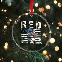 Red Friday Crystal Glass Ornament R.E.D Remember Everyone Deployed American Flag Messy Bun TS02