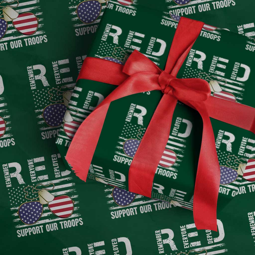 Red Friday Wrapping Paper Roll R.E.D Remember Everyone Deployed American Flag Glasses Dog Tag