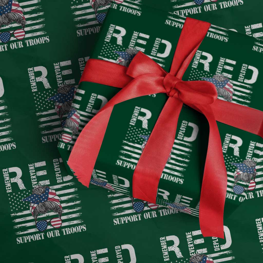 Red Friday Wrapping Paper Roll R.E.D Remember Everyone Deployed American Flag Messy Bun