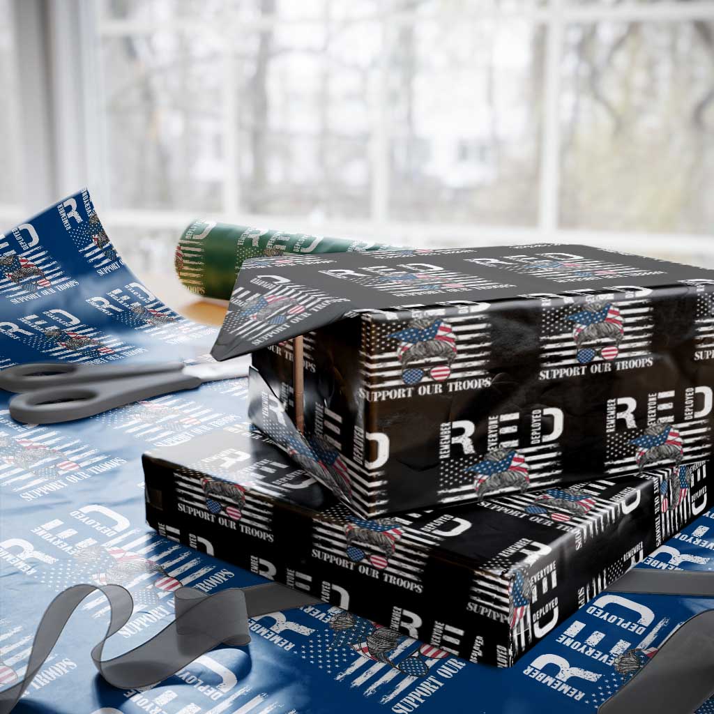 Red Friday Wrapping Paper Roll R.E.D Remember Everyone Deployed American Flag Messy Bun