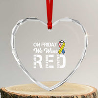Red Friday Heart Crystal Glass Ornament R.E.D On Friday We Wear Red Support American Troops - Wonder Print Shop