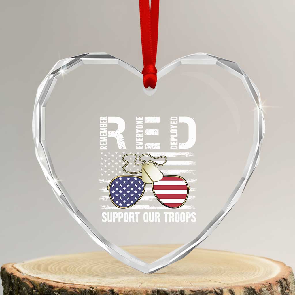 Red Friday Heart Crystal Glass Ornament R.E.D Remember Everyone Deployed American Flag Glasses Dog Tag - Wonder Print Shop