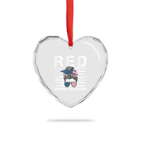 Red Friday Heart Crystal Glass Ornament R.E.D Remember Everyone Deployed American Flag Messy Bun - Wonder Print Shop