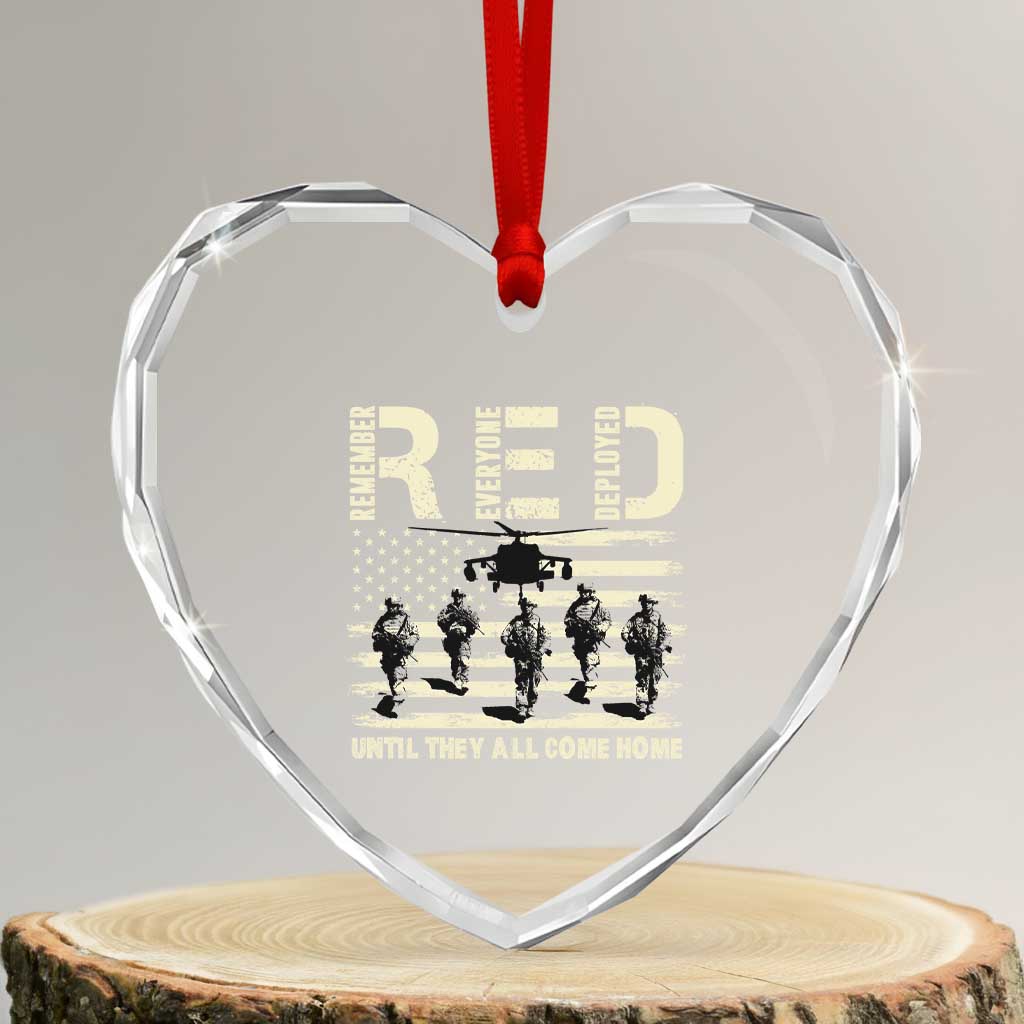 Red Friday Heart Crystal Glass Ornament R.E.D Until They All Come Home Support American Troops US Flag - Wonder Print Shop