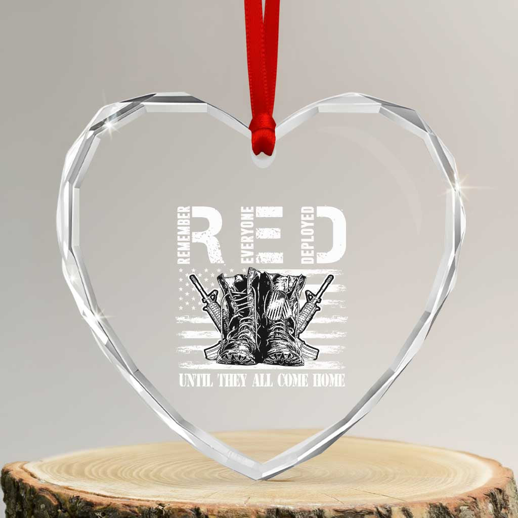 Red Friday Heart Crystal Glass Ornament R.E.D Until They All Come Home Support Troops Military Combat Boots - Wonder Print Shop