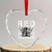 Red Friday Heart Crystal Glass Ornament R.E.D Until They All Come Home Support Troops Military Combat Boots - Wonder Print Shop
