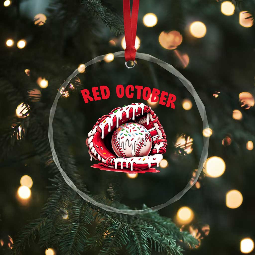 Red October Crystal Glass Ornament Baseball Drip Ice Cream Sprinkles Baseball Glove - Wonder Print Shop