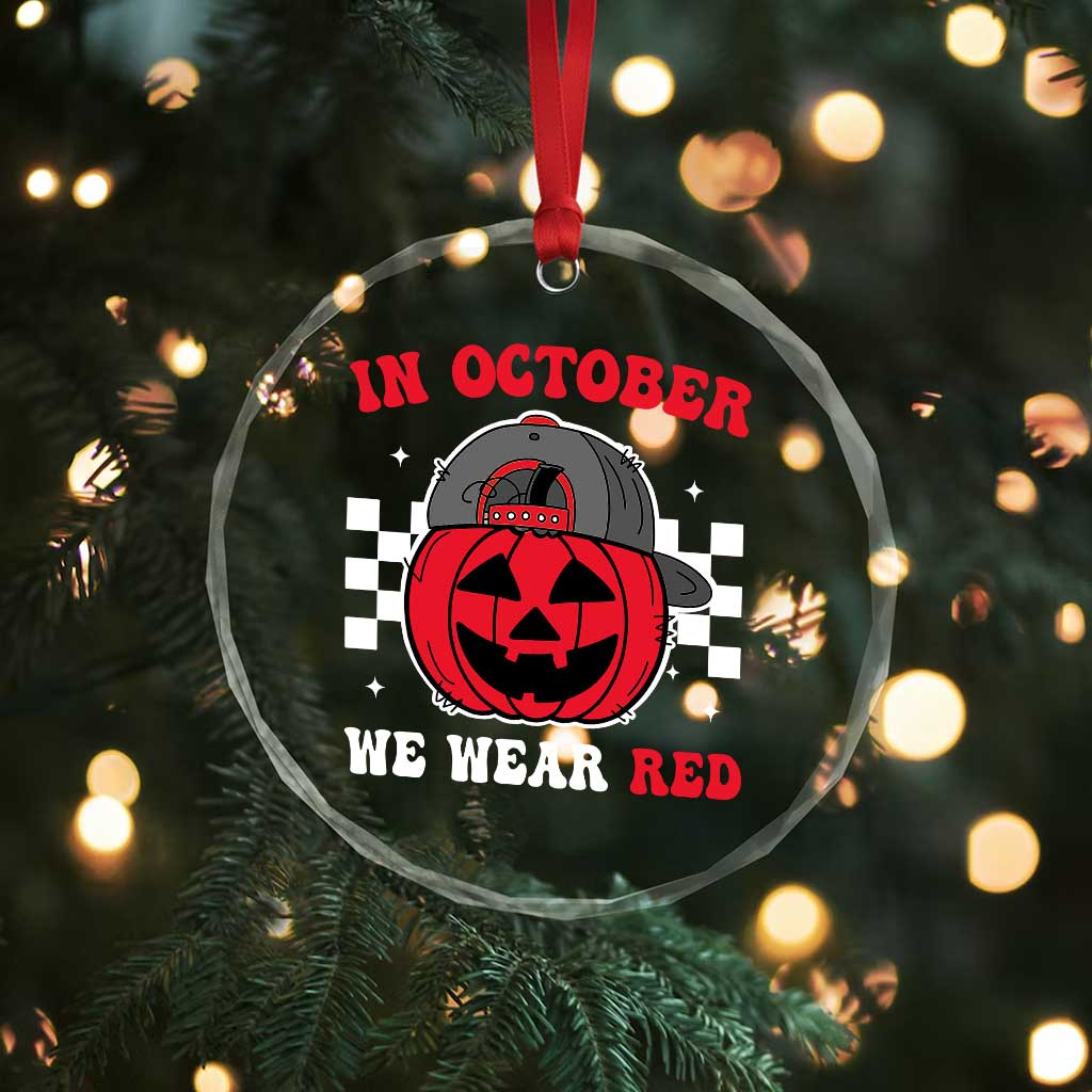 Red October Halloween Crystal Glass Ornament Vintage Philadelphia Baseball Fan Jackolantern Pumpkin - Wonder Print Shop