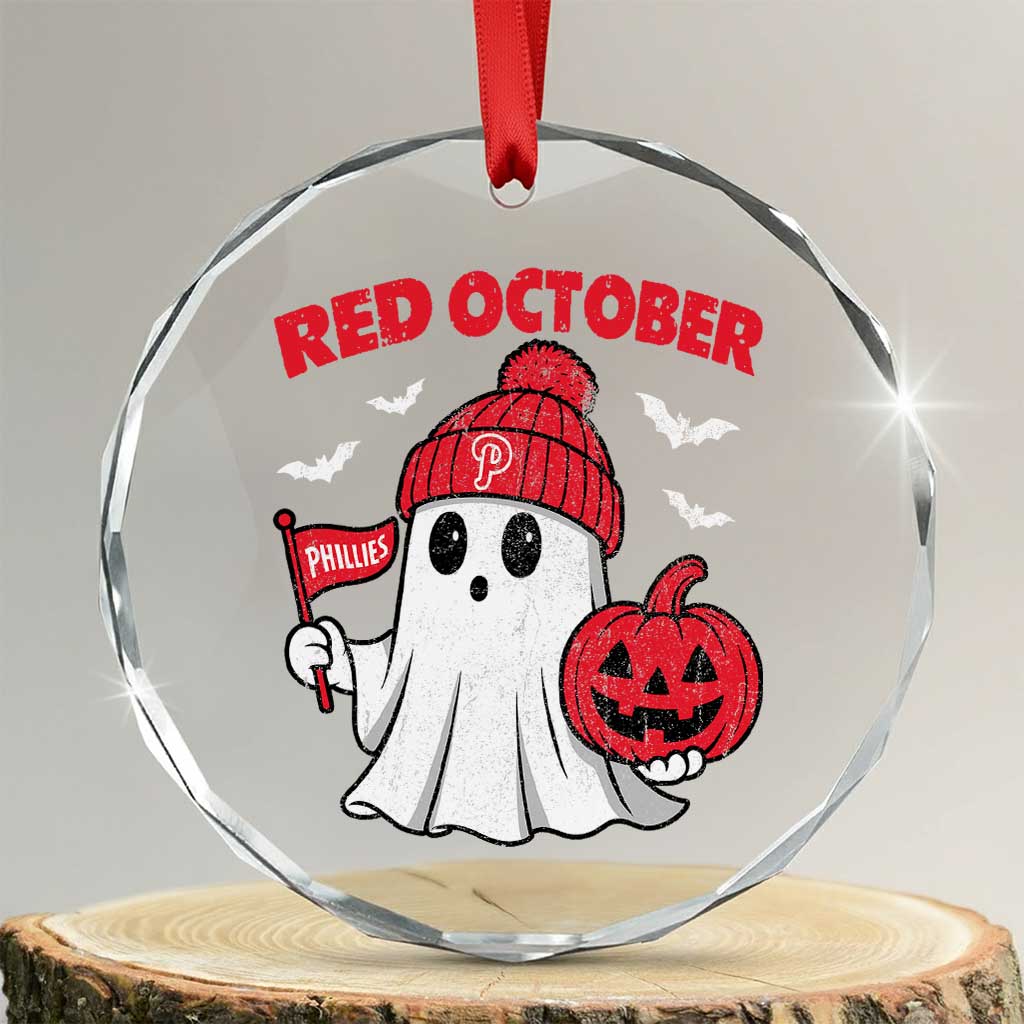 Red October Halloween Ghost Crystal Glass Ornament Philadelphia Spooky Pumpkin Baseball Fan TS10