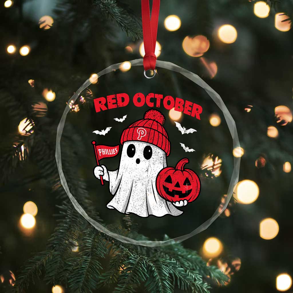 Red October Halloween Ghost Crystal Glass Ornament Philadelphia Spooky Pumpkin Baseball Fan TS10