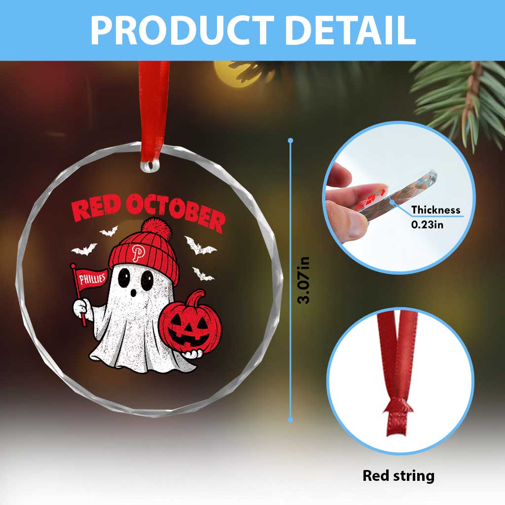 Red October Halloween Ghost Crystal Glass Ornament Philadelphia Spooky Pumpkin Baseball Fan TS10