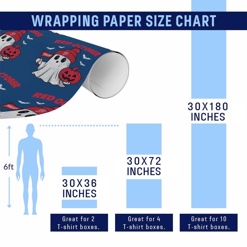 Red October Halloween Ghost Wrapping Paper Roll Philadelphia Spooky Pumpkin Baseball Fan - Wonder Print Shop