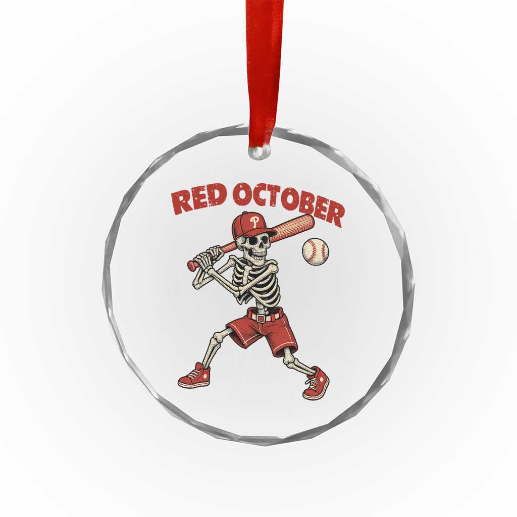 Red October Skeleton Baseball Crystal Glass Ornament Philadelphia Halloween Costume Funny TS10