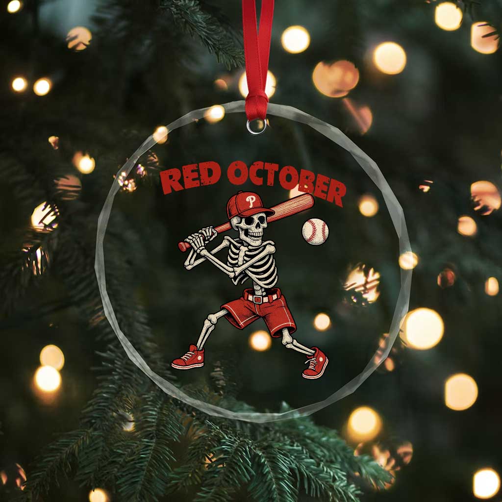 Red October Skeleton Baseball Crystal Glass Ornament Philadelphia Halloween Costume Funny TS10